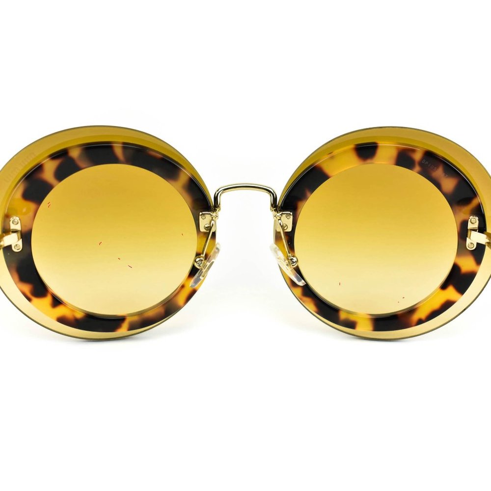 MIU MIU "Reveal": Gold, Metal & Tortoise Brown "Runway" Sunglasses (o) - Picture 12 of 12